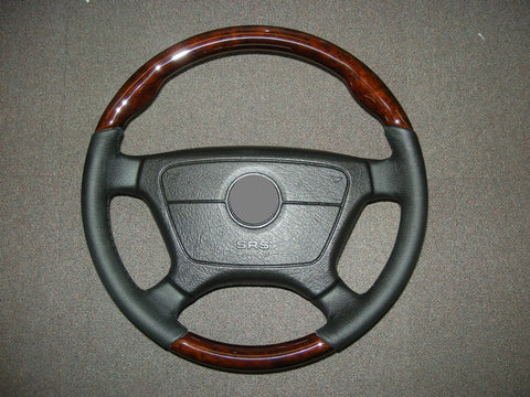 Steering Wheel to suit Mercedes Benz W124 - Walnut Burl with Black Leather Sports Style