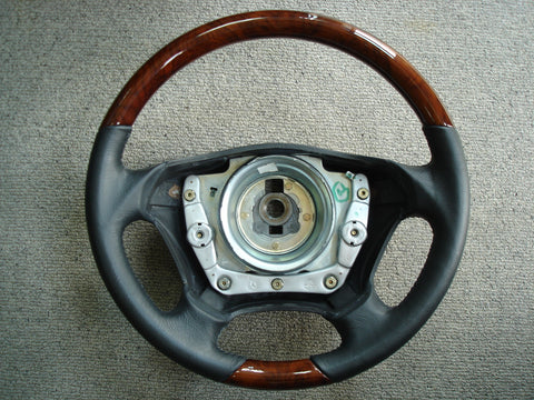Steering Wheel to suit Mercedes Benz W163 - Walnut Burl with Black Leather with Air Bag